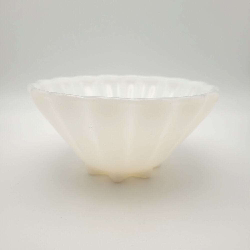 Vintage Scalloped Milk Glass Bowl White Trinket Candy Dish GrandMillennial Ocean